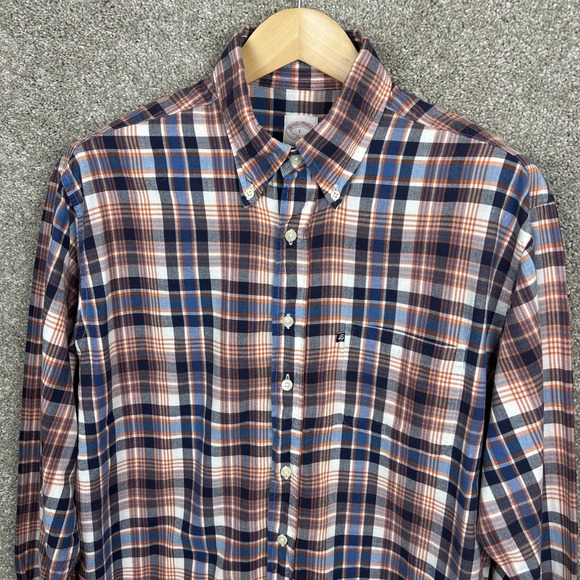 Brooks Brothers Long Sleeve Button Down Shirt Men's Size Large Blue Orange Plaid - Picture 1 of 8